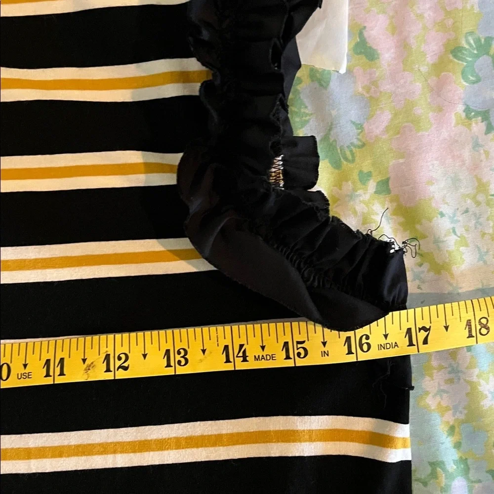 THML | Black/White/Yellow Striped Round‎ Neck Ruffle Sleeveless Top Small